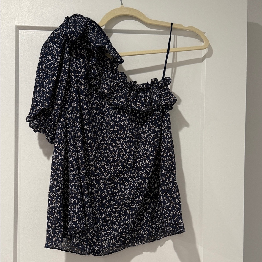 Ulla Johnson Navy Floral One-Shoulder Top